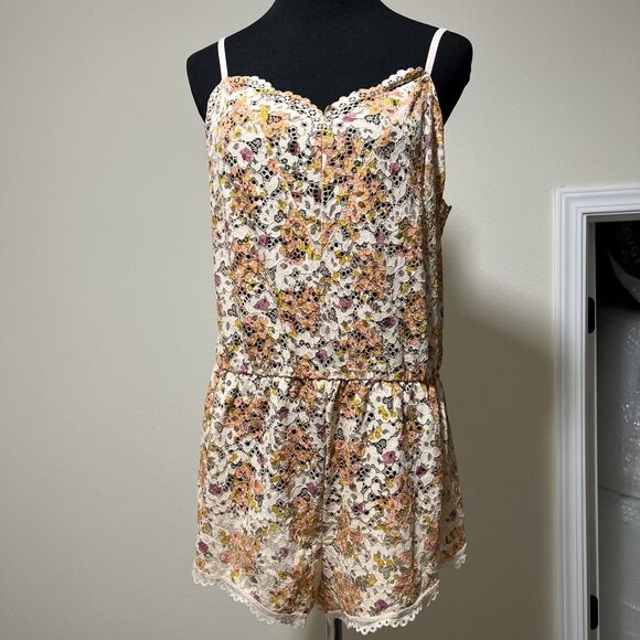 Victorias Secret Peach Floral Teddy L Lacy Lightweight Romantic Sexy Lingerie - Picture 1 of 14